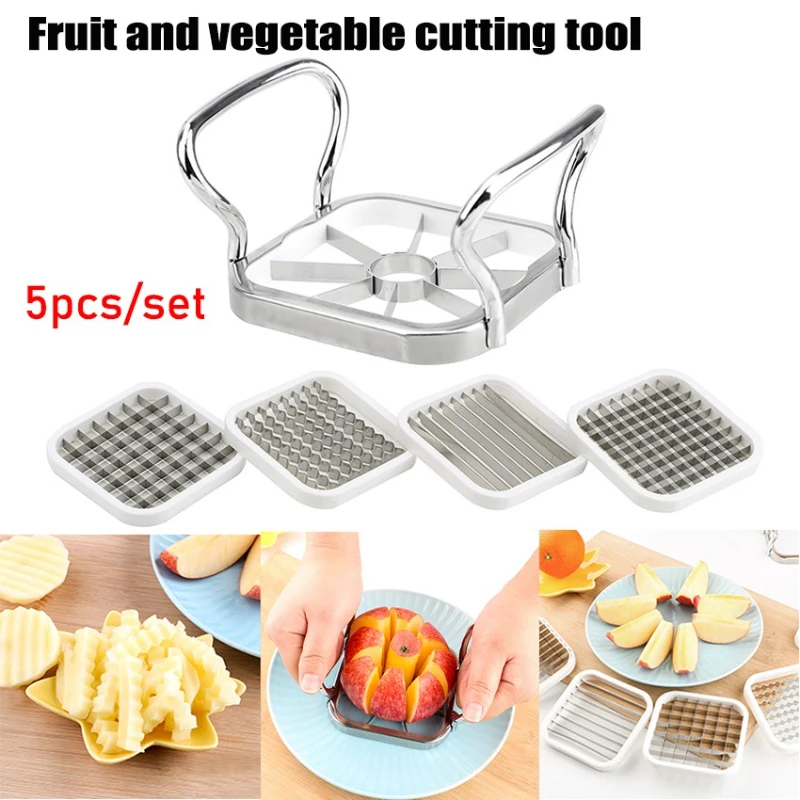 

5 Pieces Household Kitchen Tools Stainless Steel Grid Cutter French Fries Potato Vegetable Fruit Slicer Accesoir Cuisine Set