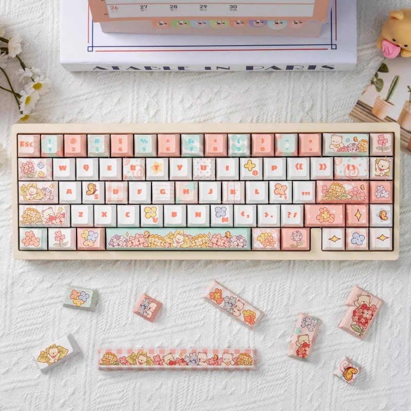 

MiFuny Cute White Bear Keycaps 140Keys PBT Cherry Profile Custom Keycaps for Magnetic Axis Mechanical Keyboard Accessories Gifts