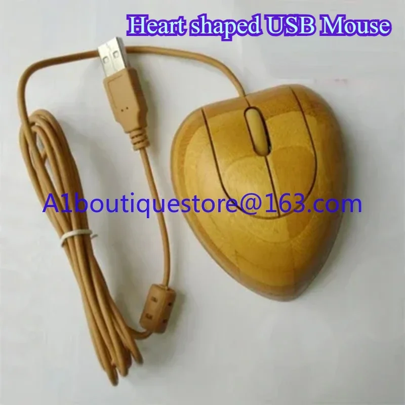 Full Bamboo Heart-Shaped Usb Mouse Desktop Notebook Wired Bamboo Wood