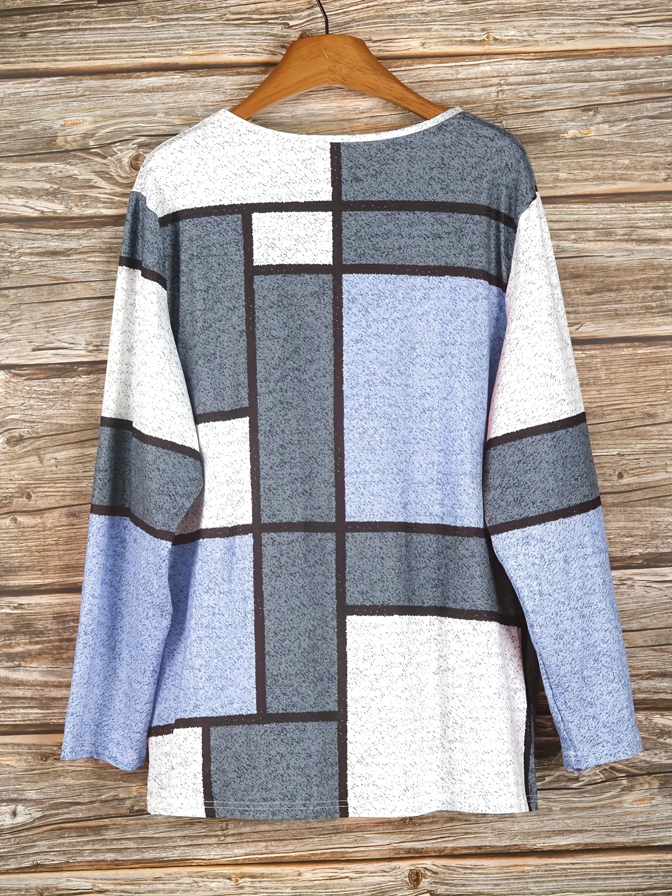 سترة نسائية كاجوال بأكمام طويلة وطباعة هندسية بمقاس كبير، مريحة وأنيقة ومتعددة الاستخدامات، مثالية للارتداء اليومي #3