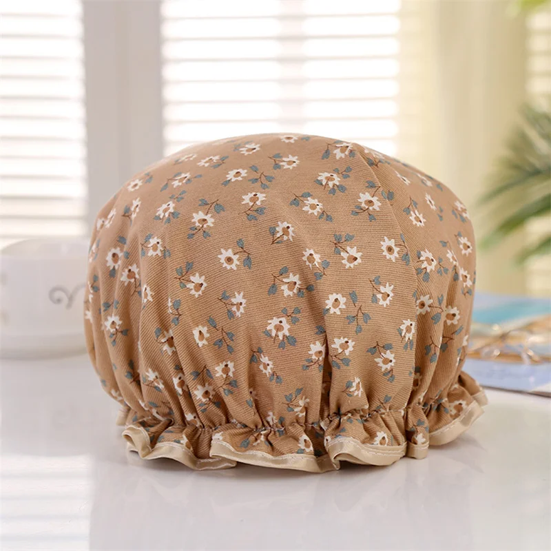 Double Shower Caps Waterproof Hair Caps Cartoon Printing Silk Shampoo Cap Pvcpe Shower Cap Bath Shower Cap Female Models