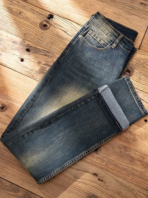 

Retro Men's Jeans Casual Elastic Slim Fit Bootcut Waed Denim Versatile Autumn Winter Faionable Long Pants