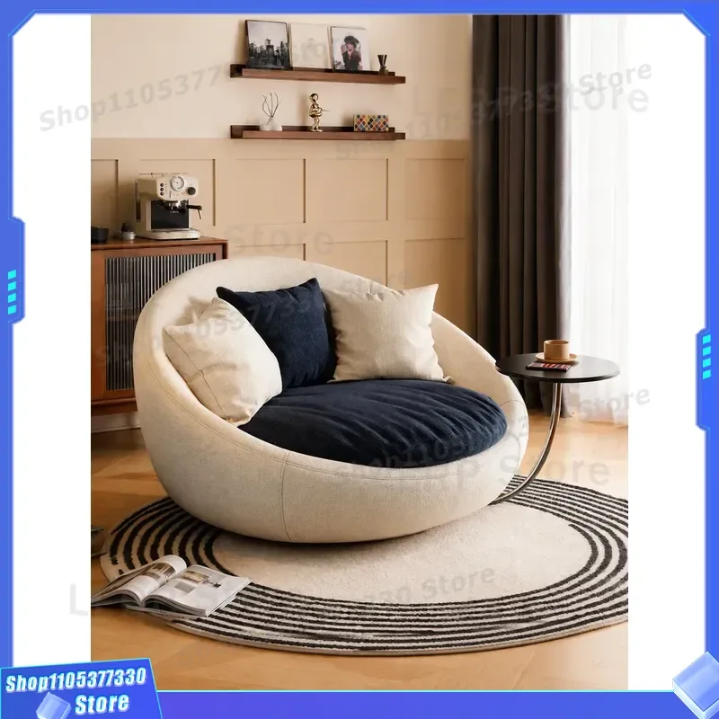 for Mairhk Single Sofa Living Room Balcony Retro High End Fabric Casual Lazy Rotating Recliner