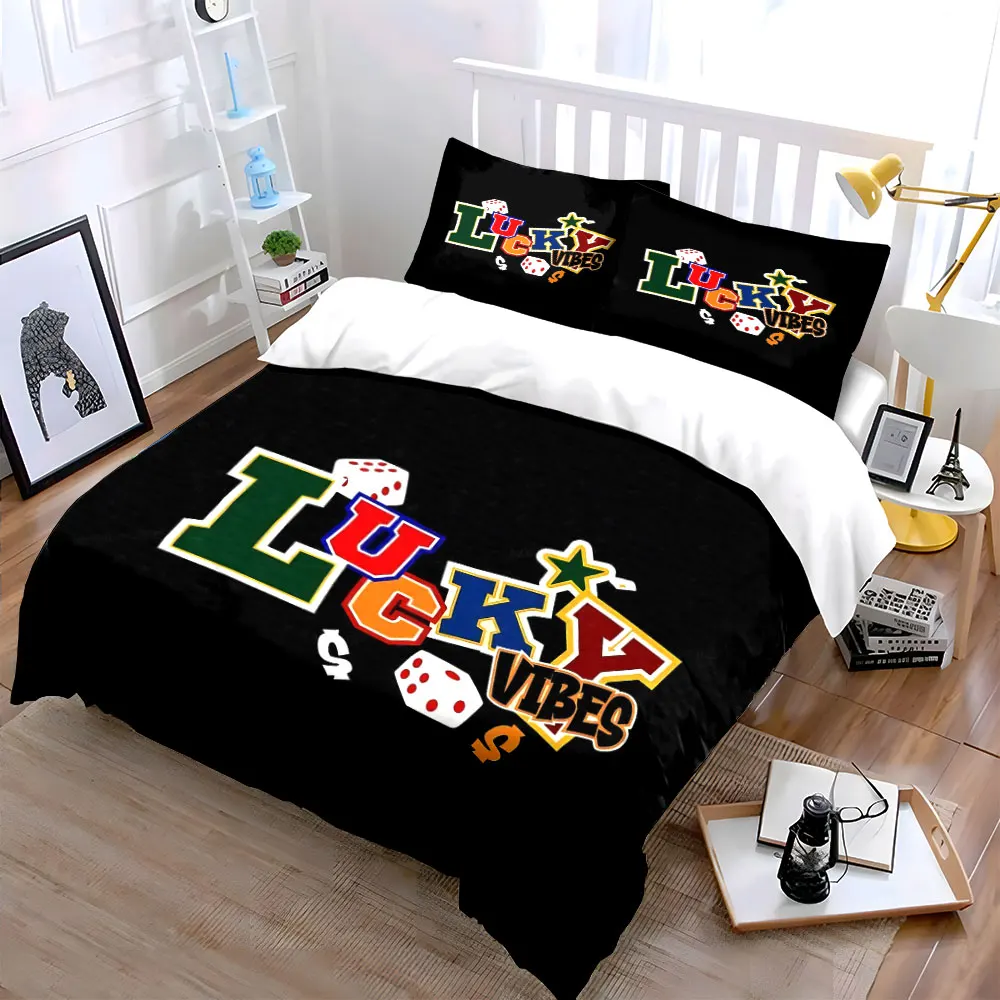 Lucky Vibes Sticker Set Soft Skin-Friendly Bedding Set Includes 1 Duvet Cover And 2 Pillowcase, Gift