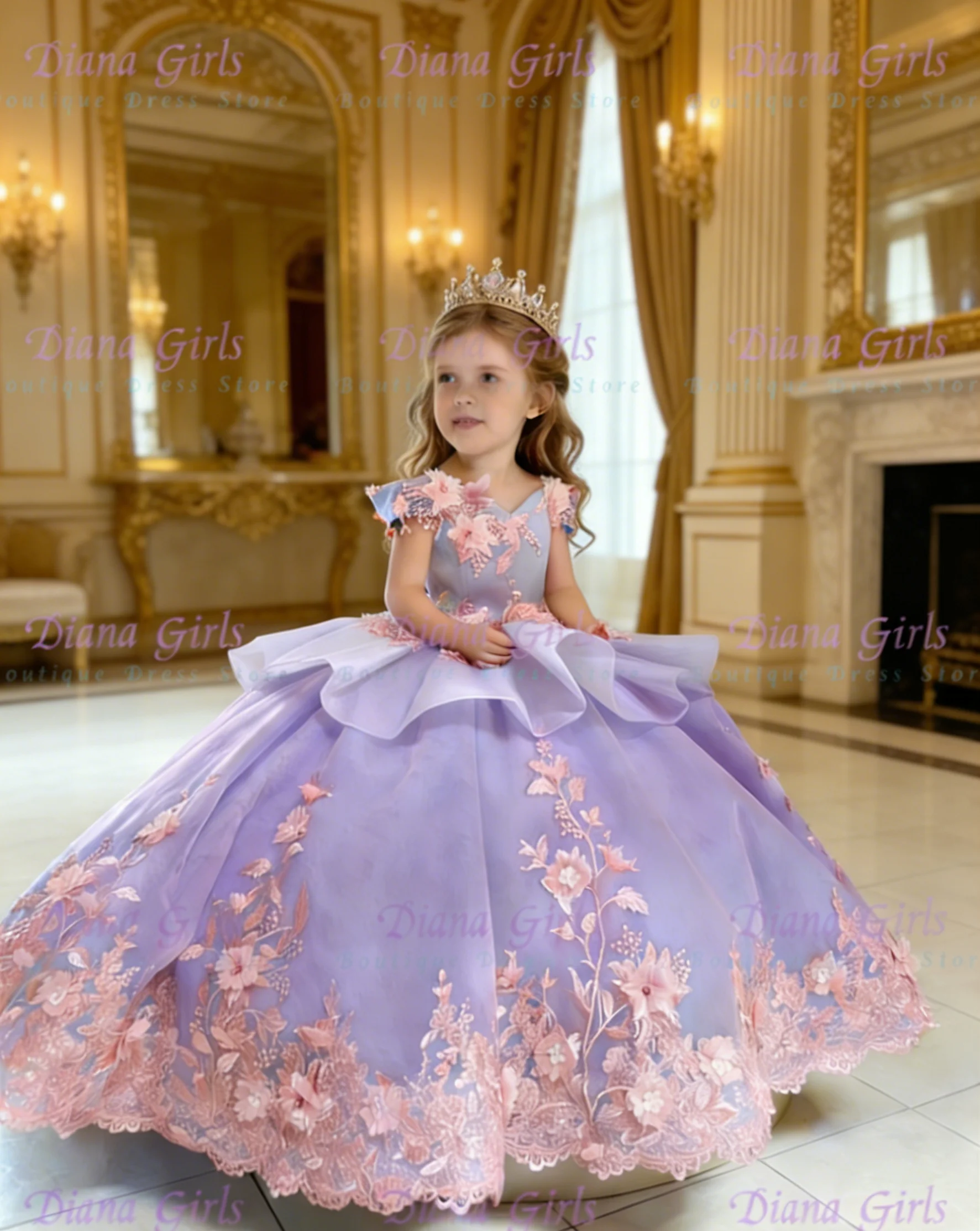 

Quality Gorgeous Lavender Flower Girl Dress Tulle Fluffy With Exquisite Pink Applique For Wedding Birthday Evening Ball Gowns