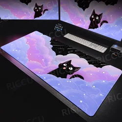 NEW Black Cat Clouds Fast Delivery Lock-edge Extended XXL HD Mousepad Kawaii Pink Dream Keyboard Pad Table Setup Protection Pads