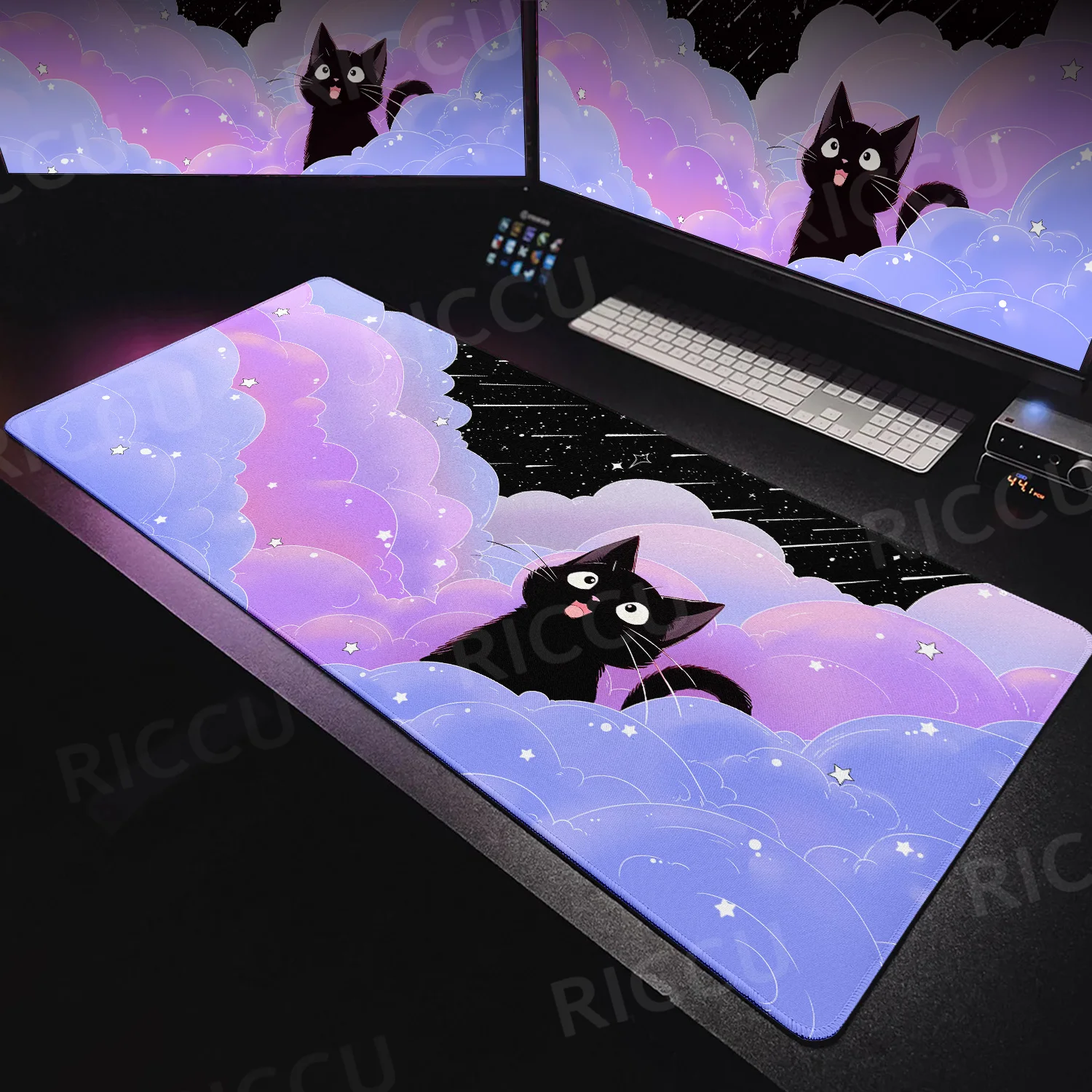 NEW Black Cat Clouds Fast Delivery Lock-edge Extended XXL HD Mousepad Kawaii Pink Dream Keyboard Pad Table Setup Protection Pads