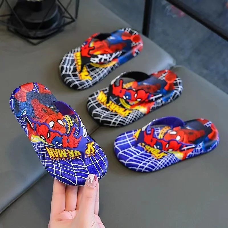 Summer Children Baby Boys Girls Slippers Cartoon Spiderman Print Cute Soft Flips Flops Blue Red Kids Beach Wear Shoes 24-35