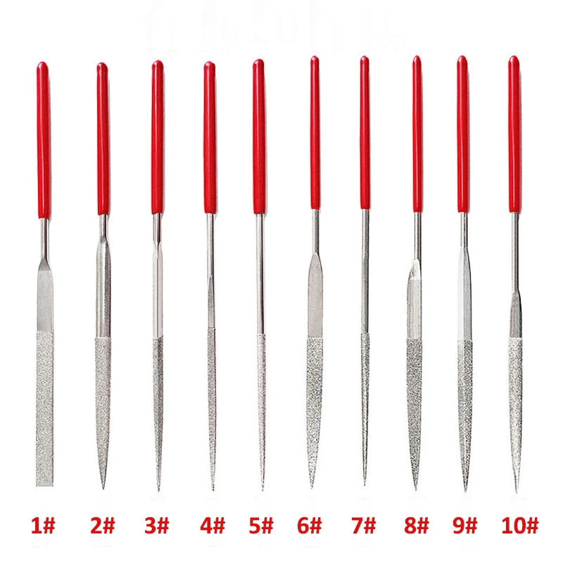 1#~10# Diamond Files 3x140mm for Metal Jeweler Stone Polishing Wood Carving Craft Double-cut Plated Needle File Set Hand Tools