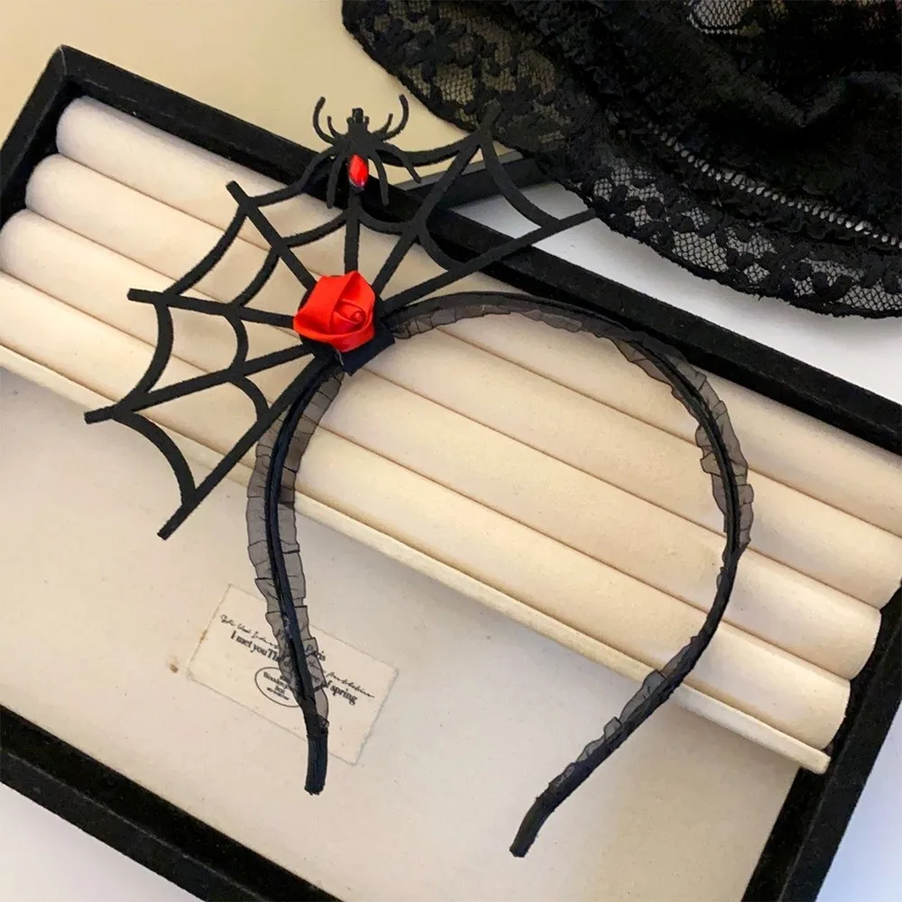 Cute Halloween Spider Web Headband Non-slip Headwear Spider Hairband Make Up Face Wash Spider Hair Hoop Female Use