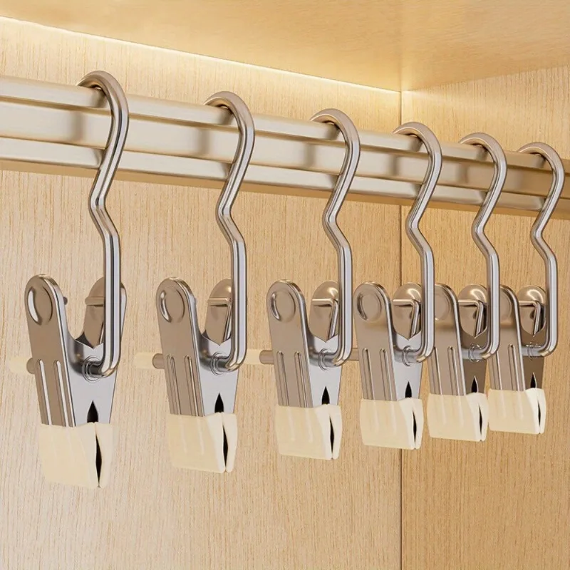 10pcs Versatile Stainless Steel Hook - Thick, No-Damage Metal Hanging & Drying Clamp for Home and Dorm Storage