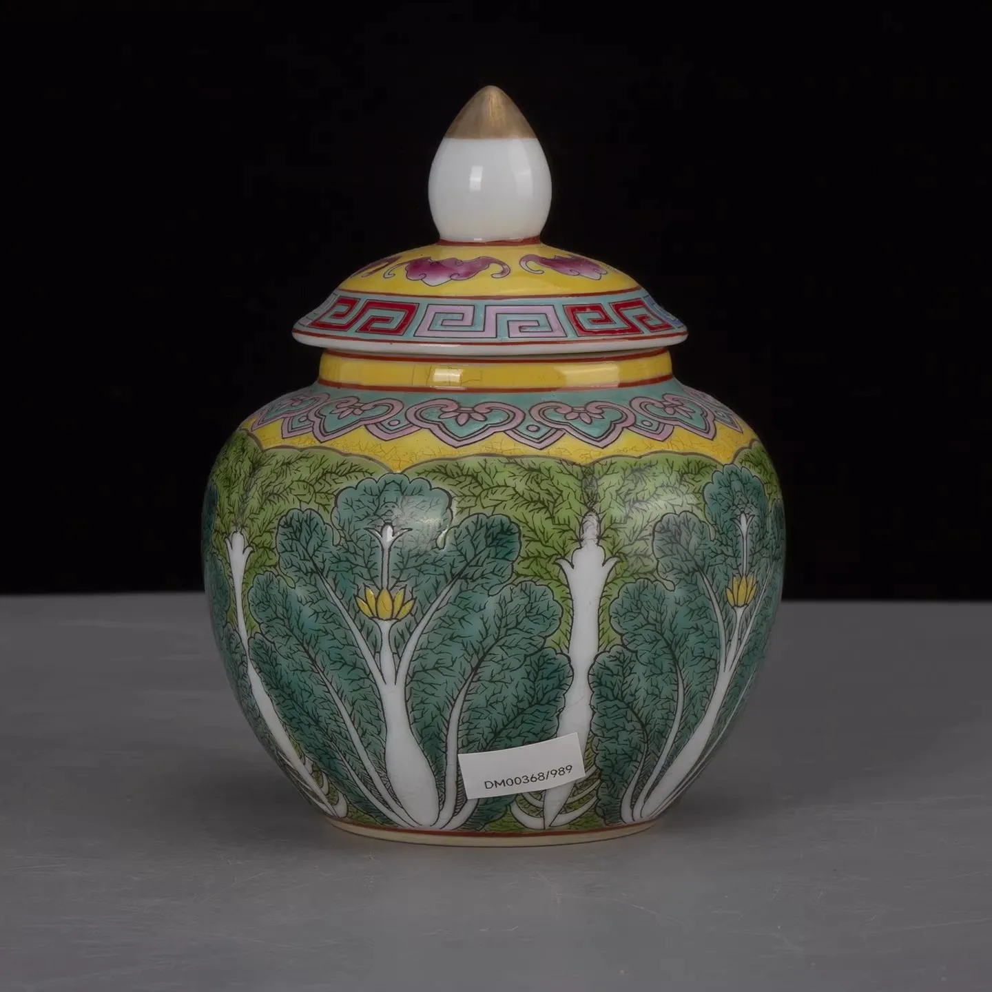 Chinese Enamel Porcelain Pot Tea Caddy Qing Qianlong Cabbage Pattern 5.12 inch