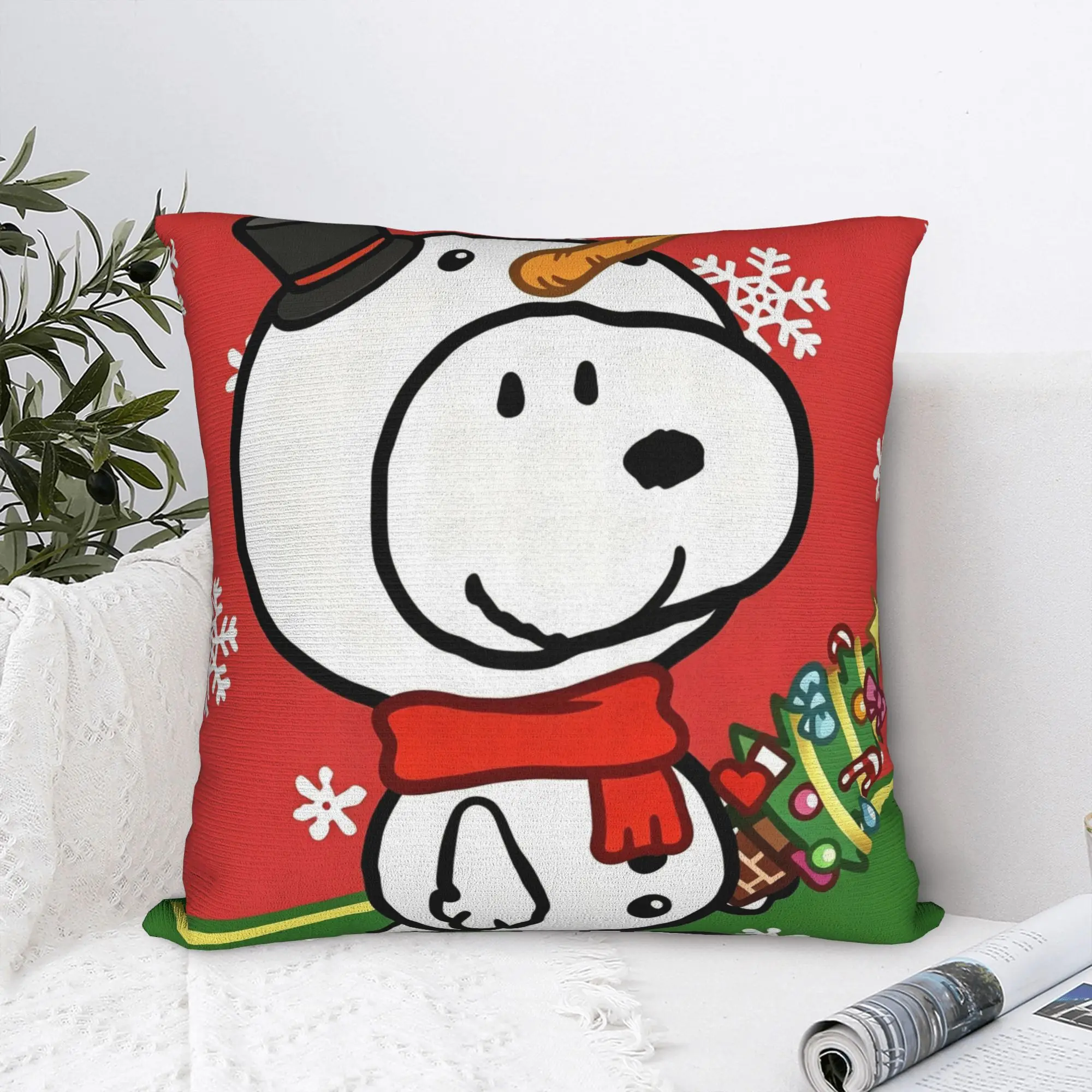 S-Snoopys Xmas Snowman Santa Pillowcase Polyester Cushion Cover Gift  Throw Pillow Case Cover Home Square 45X45cm