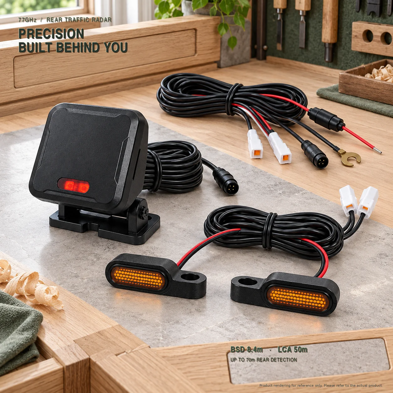 Motorcycle Rear Traffic Warning Radar with BSD 8.4m, LCA 50m and Dual Amber Mirror-Stalk Indicators