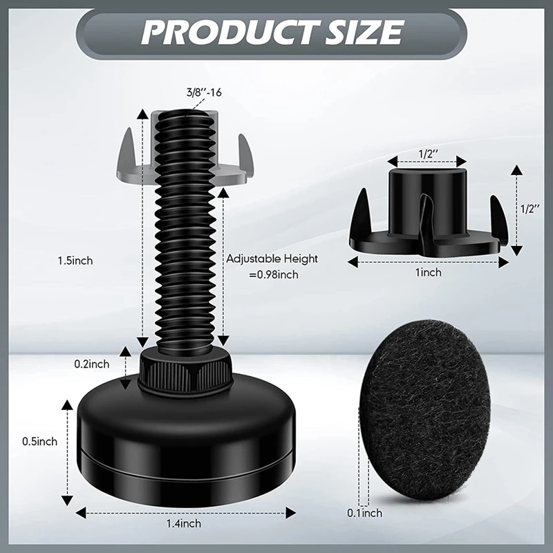 Mobiliário ajustável nivelamento pés, leveler perna para armários, mesas de sofá e cadeiras, Raiser com T- Nut Kit, Novo