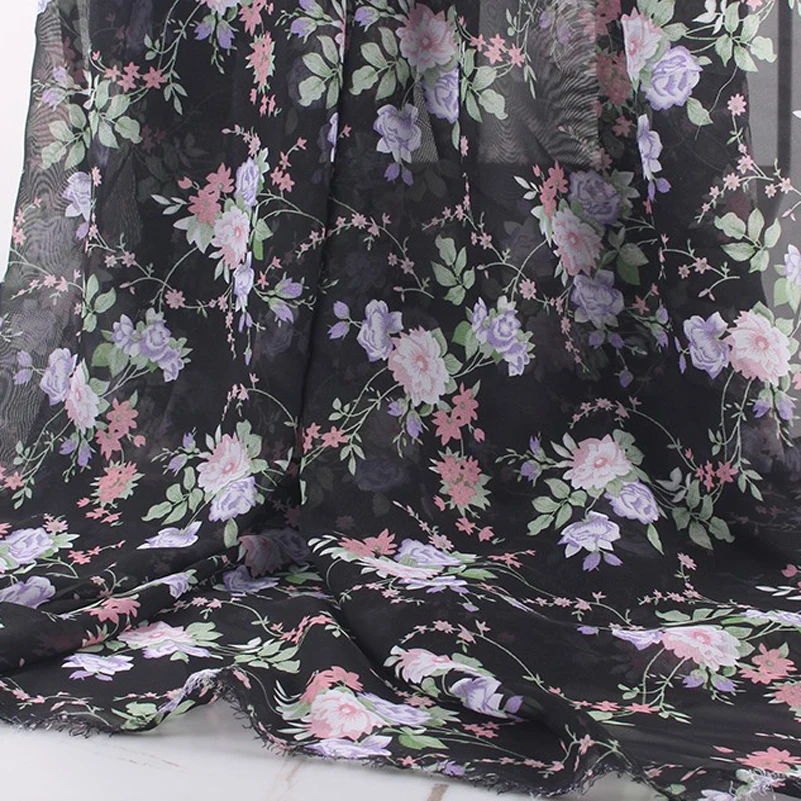 Chiffon Fabric 75D Printed Summer Small Floral Thin Flowers Leaves Plants by Meters