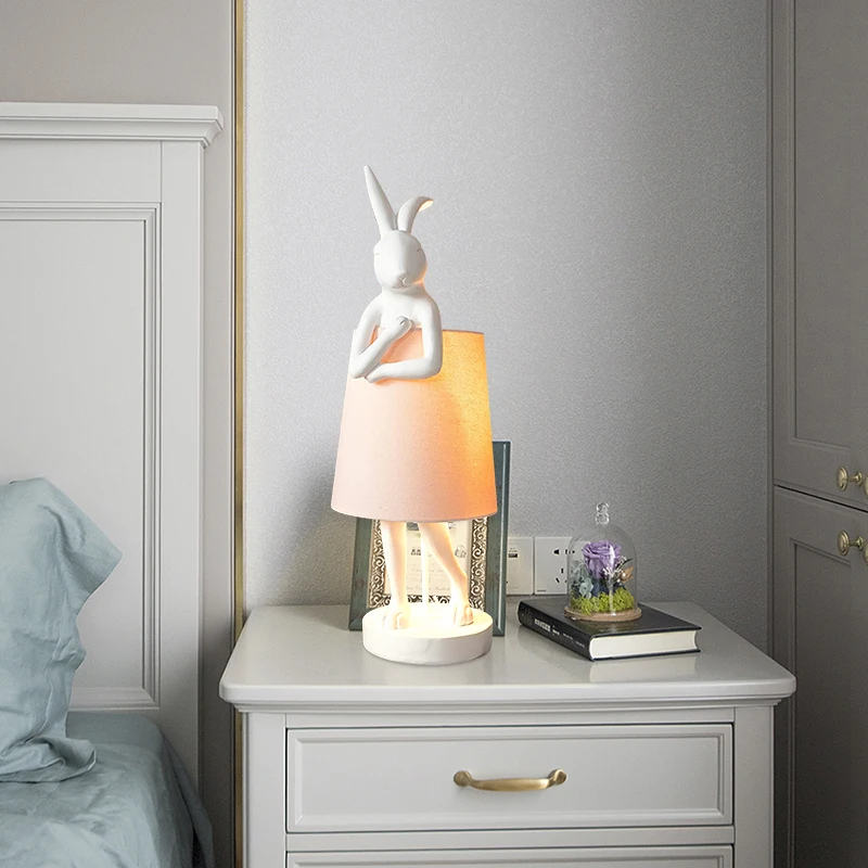 YY Rabbit Lamp Table Lamp Creative Decoration Study and Bedroom Bedside Resin Energy-Saving Lamp