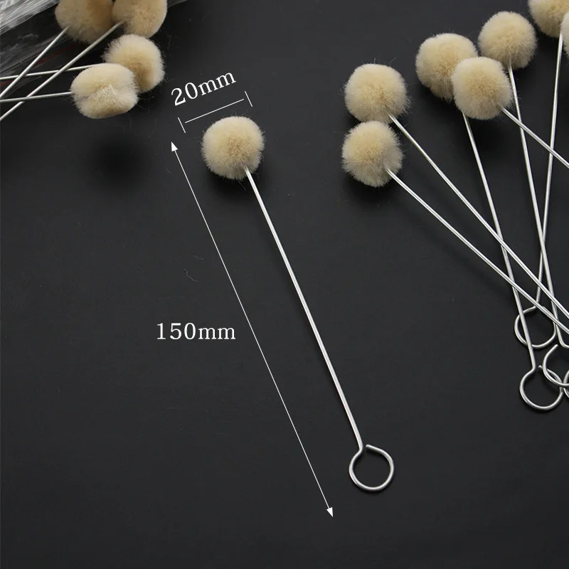 100pcs Wool Ball Brush DIY Daubers Assisted Dyeing Round Wools Brush With Metal Handle For Textile leather Leather Tool