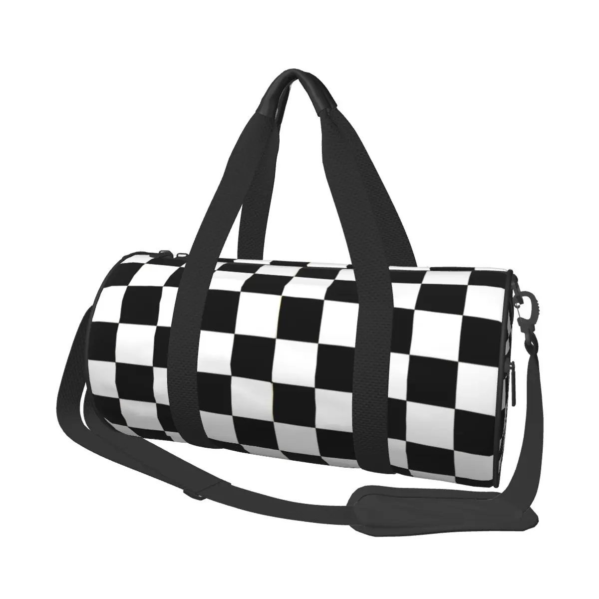 

Black White Checkered Round Large Capacity Travel Duffel Tote Bag, Handheld travel bag, lightweight storage luggage bag