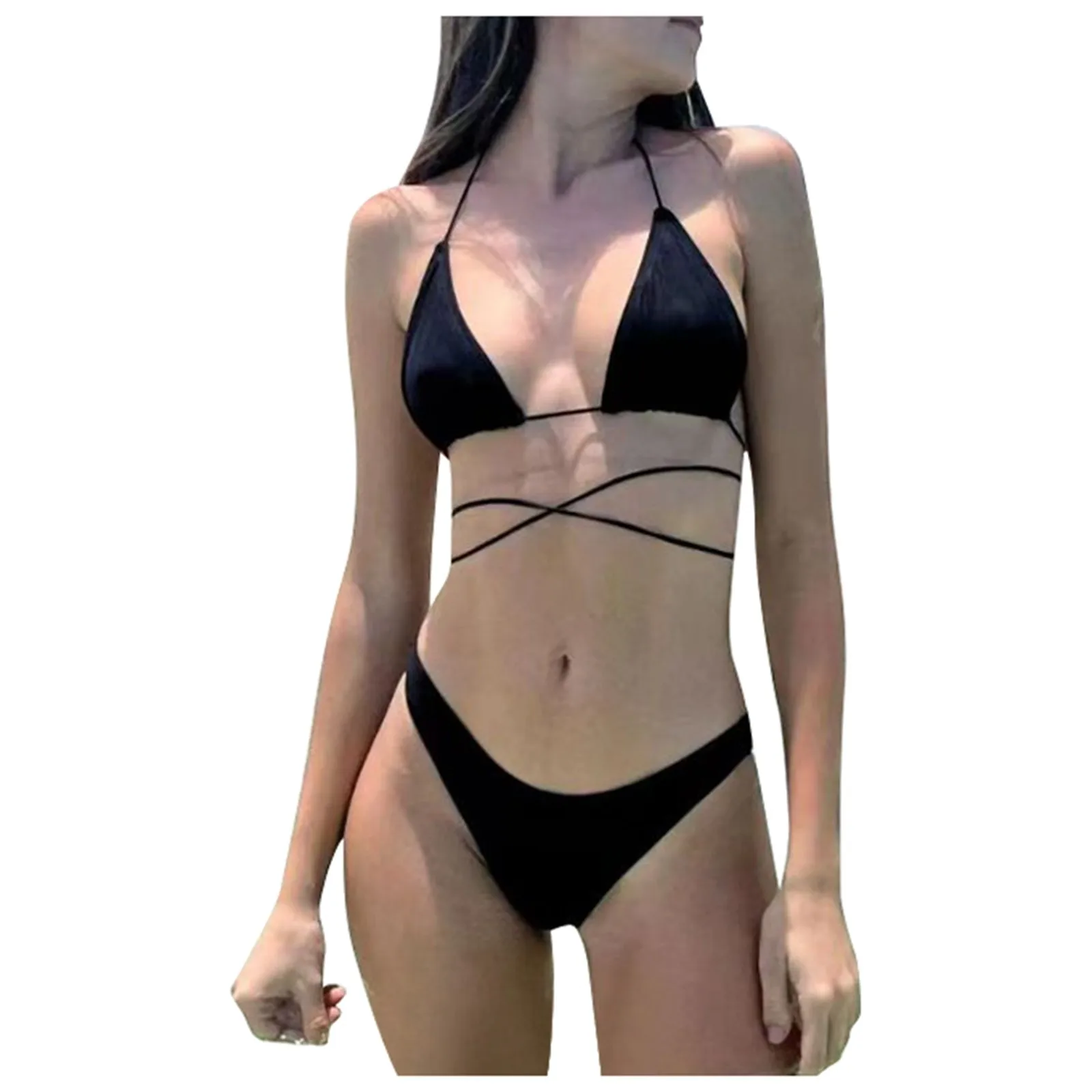 Bikini de playa para mujer, bañador con tirantes transpirables, opaco, con Tanga, para verano, 2024