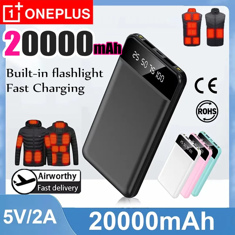 OnePlus-Banco de energía de 50000mAh, salida Usb Dual, carga rápida, pantalla Led, batería externa, chaqueta calefactora de 5v/2a, batería ligera
