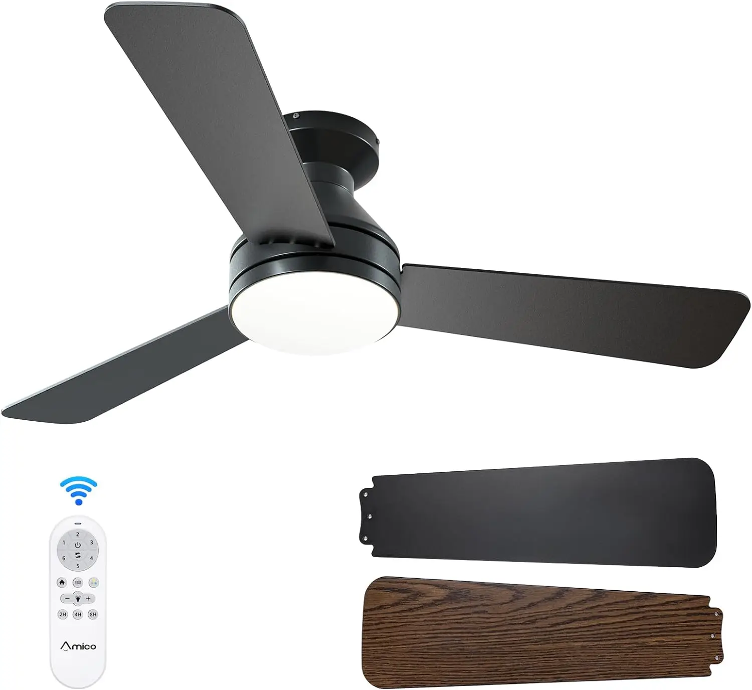 

Amico Ceiling Fans with Lights, 42 inch Low Profile Ceiling Fan with Light and Remote Control, Flush Mount, Reversible, 3CCT