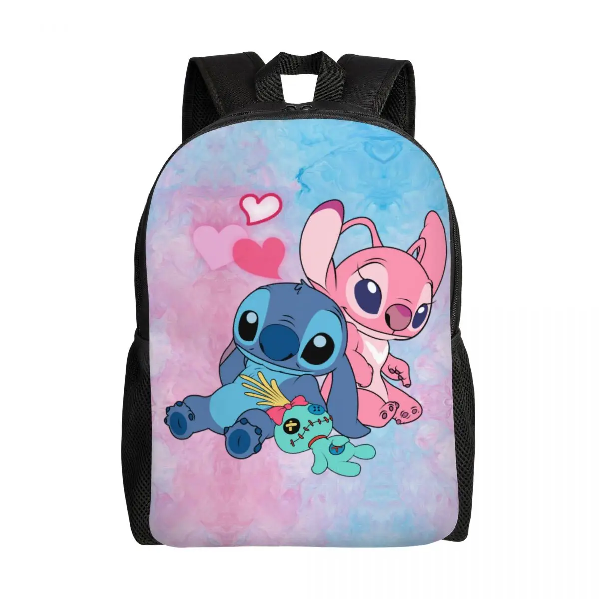 Custom 3D Print Stitch Angel Backpacks Boys Girls Disney Anime College School Travel Bags Men Women Bookbag Fits 15 Inch Laptop