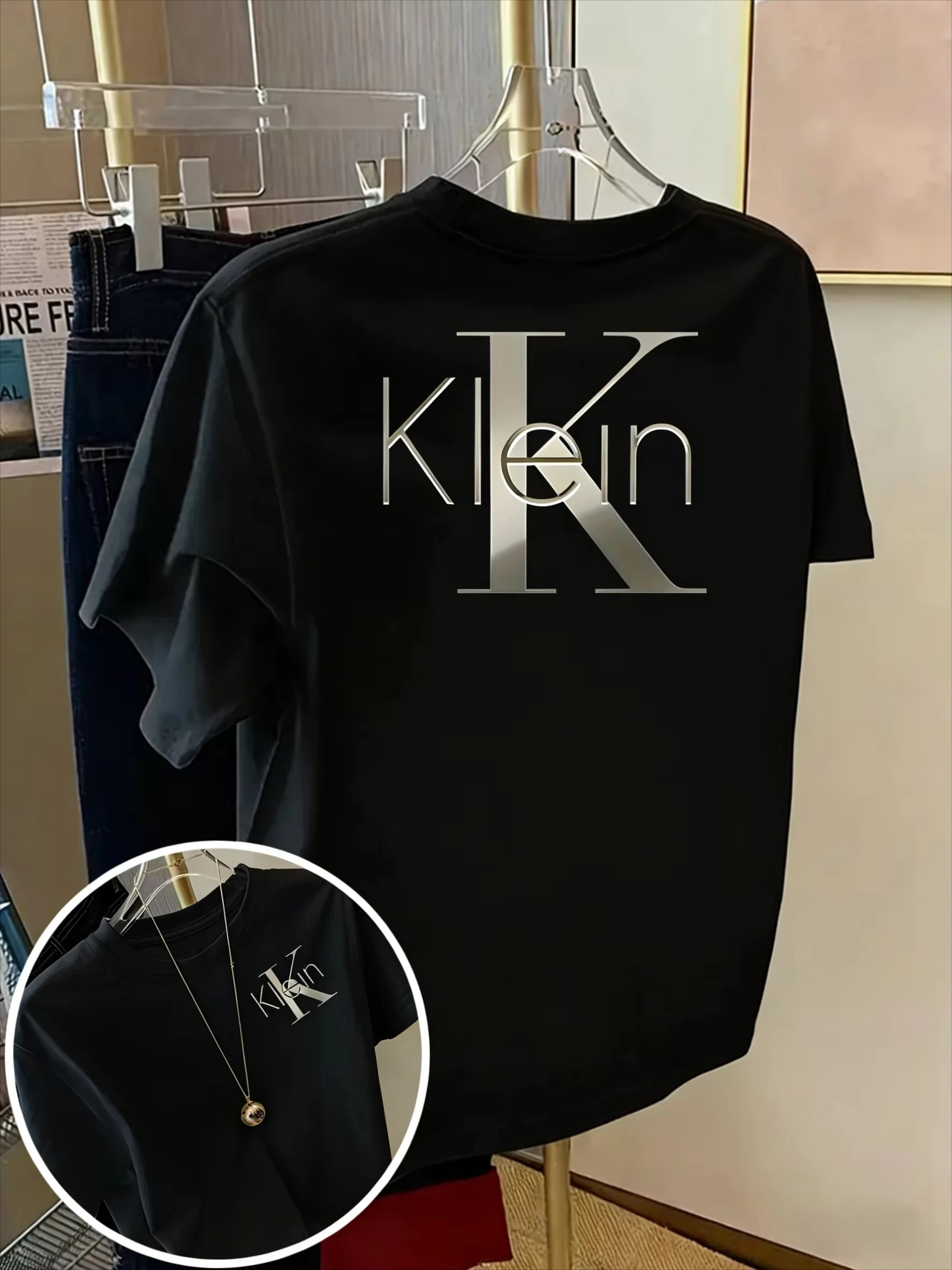 2026 New Metallic Letter K Graphic Tee for Men Made of  Cotton Perfect for Summer Casual Streetwear American-style Y2K T-shirt