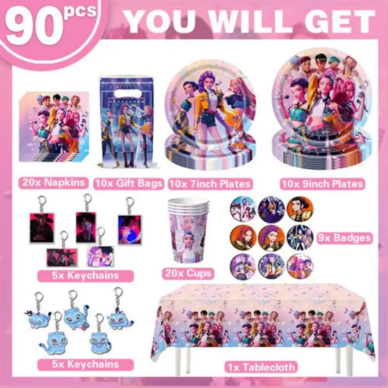 Cartoon Anime Birthday Party Decorations Paper Tableware Napkin Tablecloth Plates Cups Birthday Supplies Backdrop Note Bracelet image 3