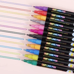 Double Line Contour Pen for Children,Color Dream Metal,Hand Account Fluorescent Pen,greeting Card,Children's Graffiti,Color Suit