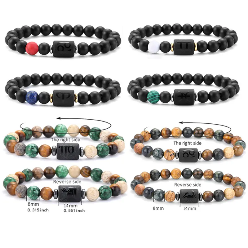 12 Zodiac Bracelets Natural Stone Divination Birthday Month Lucky Bracelet  Leo Libra Bracelet Couple Friendship Gift  Women Men