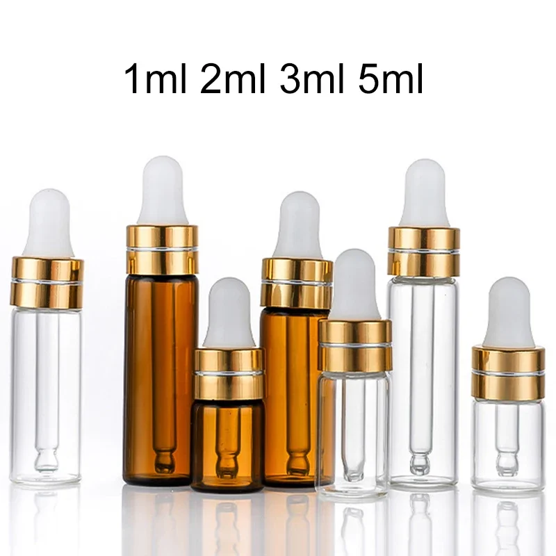 

50Pcs 1ml 2ml 3ml 5ml Clear Mini Empty Dropper Bottle Perfume Essential Oil Amber Glass Bottle With Pipette Refillable Vials