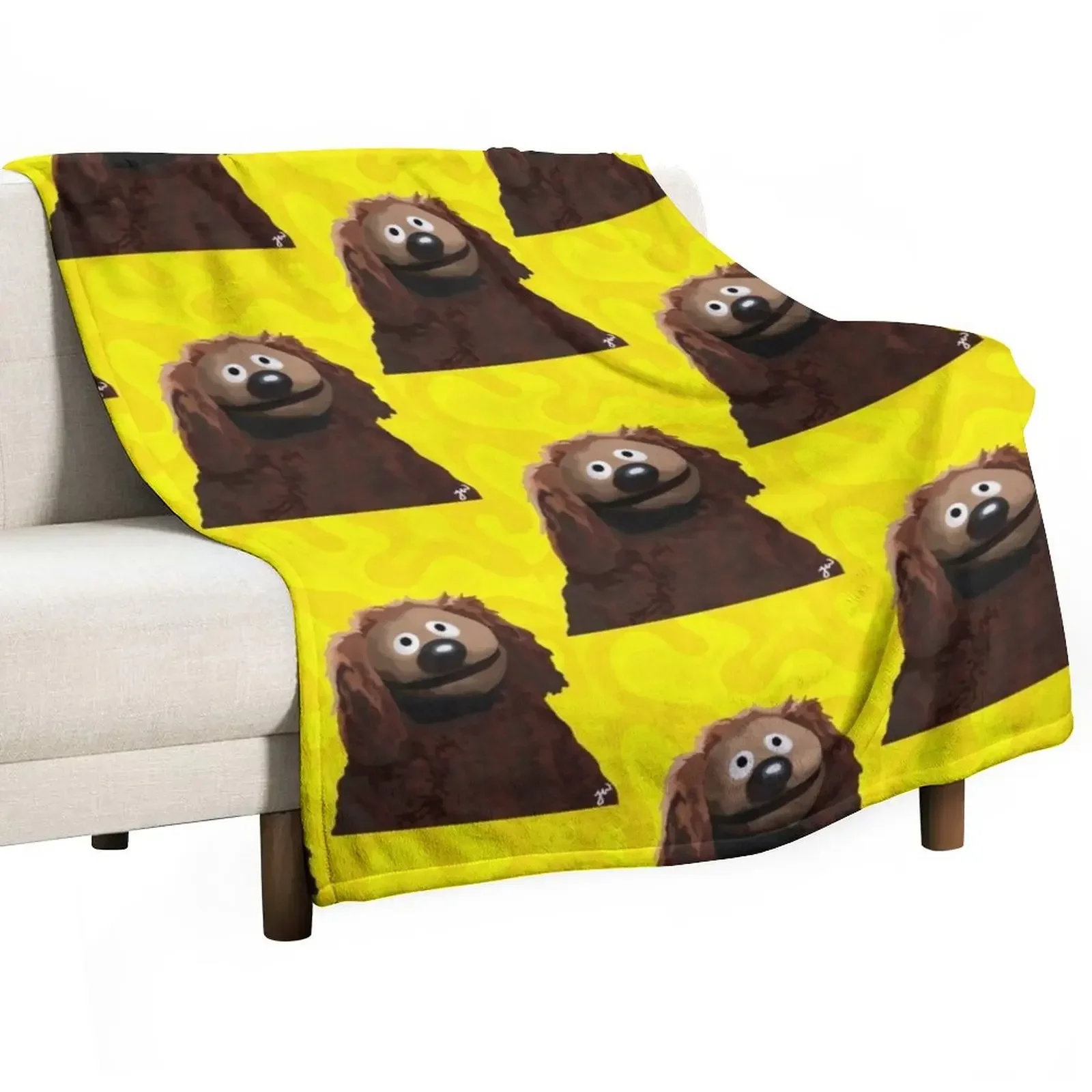 

Rowlf The Dog painting portrait (version 2/3 - Yellow background) Throw Blanket Weighted Soft Beach Blankets