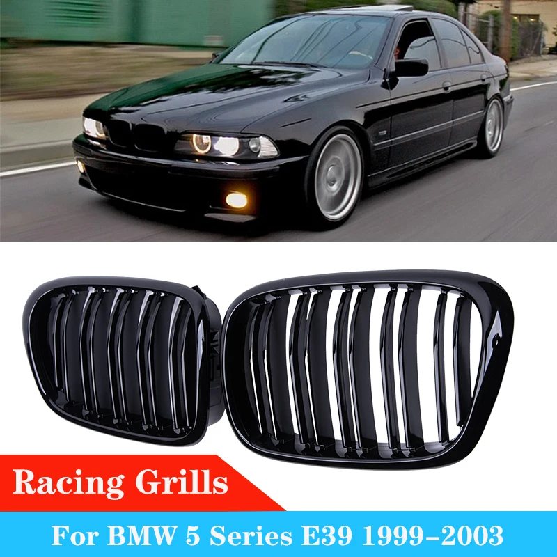 For BMW E39 5 Series 525 528 Gloss Black Grille Car Front Hood Grill Kidney Grilles Racing Grill 99-03 Accessories Dual Line