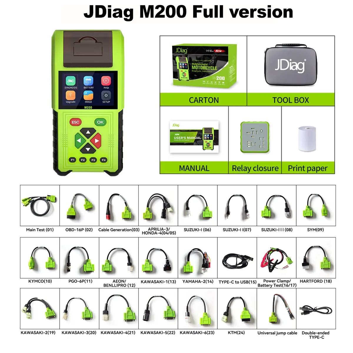 JDiag M200 Motorcycle Scanner Diagnostic Moto OBD2 Scanner Fault Data Code Reader For BMW Honda Yamaha Kawasaki Moto Repair Tool