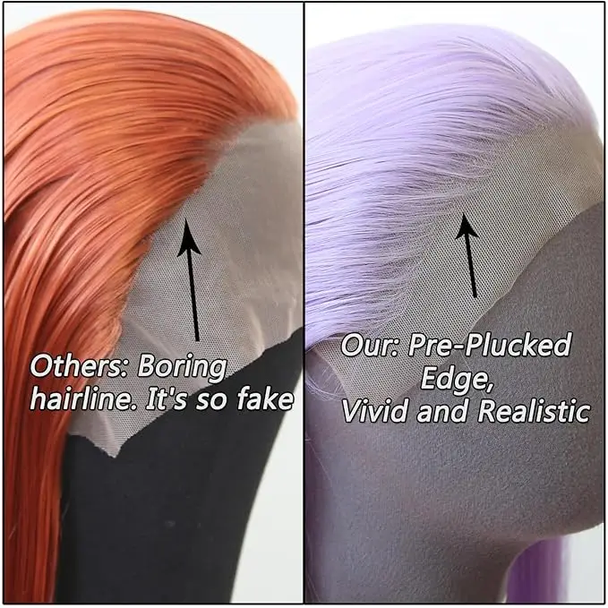 Light Purple Wig Long Straight Light Purple Lavender Synthetic Lace Front Wigs Pre Plucked with Natural Hairline for Fashion Wom