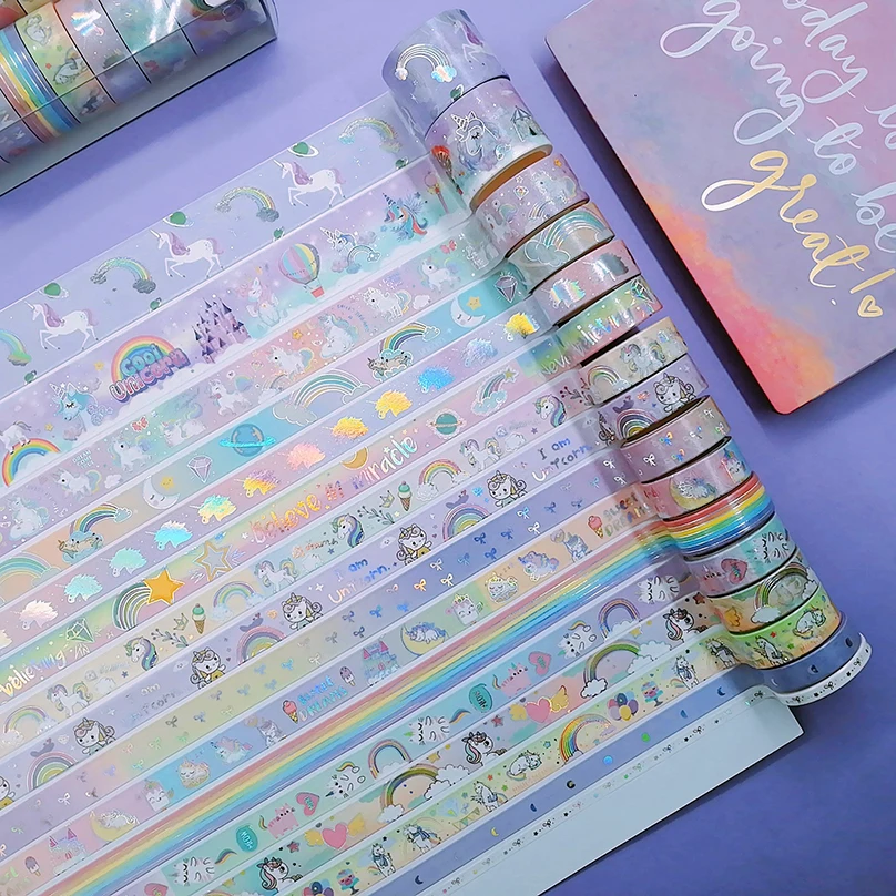 bonito washi tapes unicornio scrapbooking suprimentos fita adesiva diario fita adesiva decorativa papelaria kawaii washitape 16rolls 01