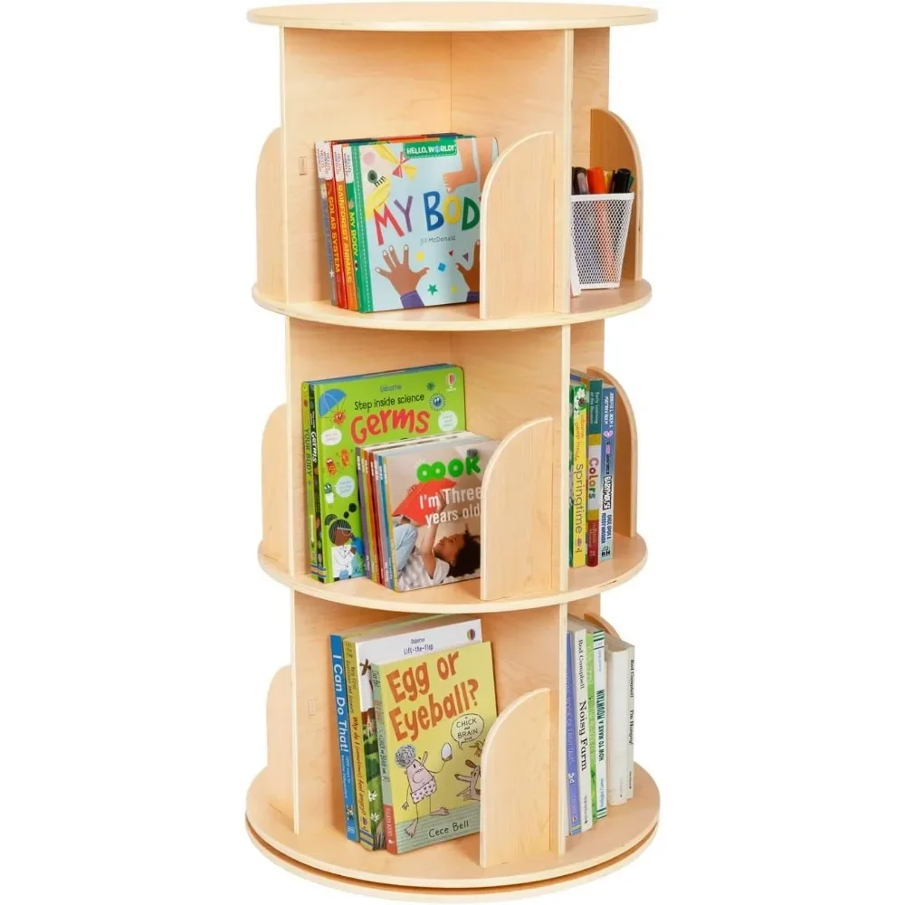 Rotating Bookshelf, Small Corner Bookshelf for Small Space, 360° Display 3 Tier Floor Standing Bookshelf Storage Rack