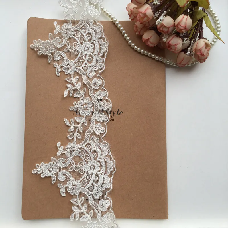 3 Yards/Lot Elfenbeinweiße Rayon-Blumenbordüren-Spitzenborte für Hochzeitsschleier, Vorhänge, Kleidung, Tischdecken und DIY-Zubehör – Detail 6