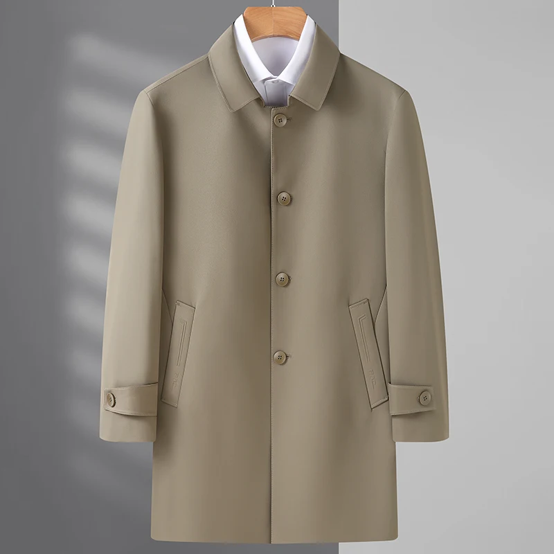 2026 Spring New Men's Medium to Long Windbreaker Coat Middle aged Dad's Wear British Style Quality Anti Wrinkle Fabric
