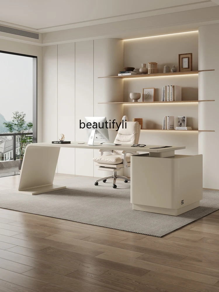 French Cream Style Desk Light Luxury Office Computer Desk Modern Study Boss Workbench Combination