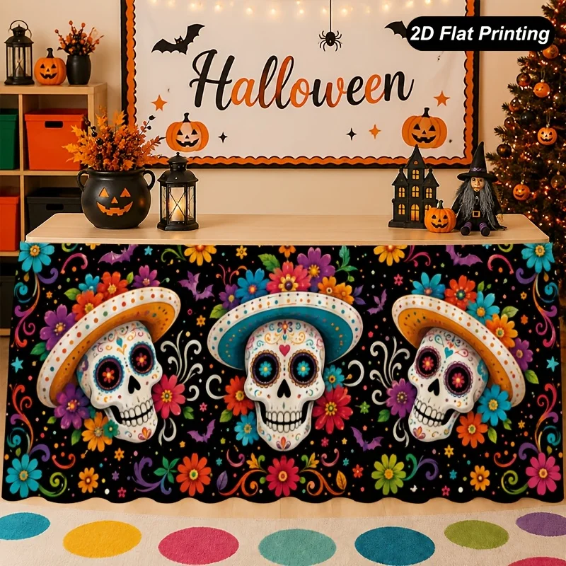 One Halloween and Death Festival Skull Table Scarf - Perfect for family kitchens, family parties and Halloween decorations.xzj