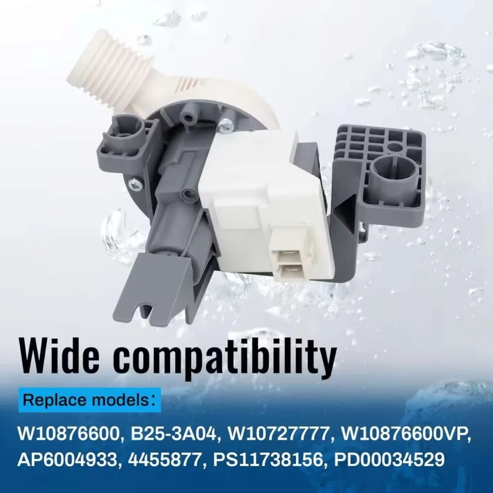 

Washer Drain Pump W10876600 - Compatible with Whirlpool, Maytag, Kenmore, Crosley - 120V Replacement