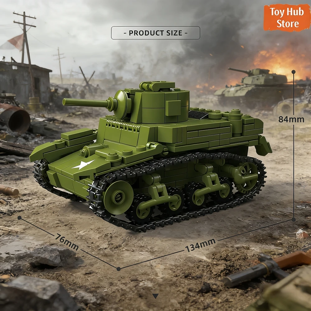 

579pcs M3A1 Stuart WW2 Military Army Soldiers World War 2 Main Battle Tank Building Blocks Bricks Kids Toys Christmas Gift