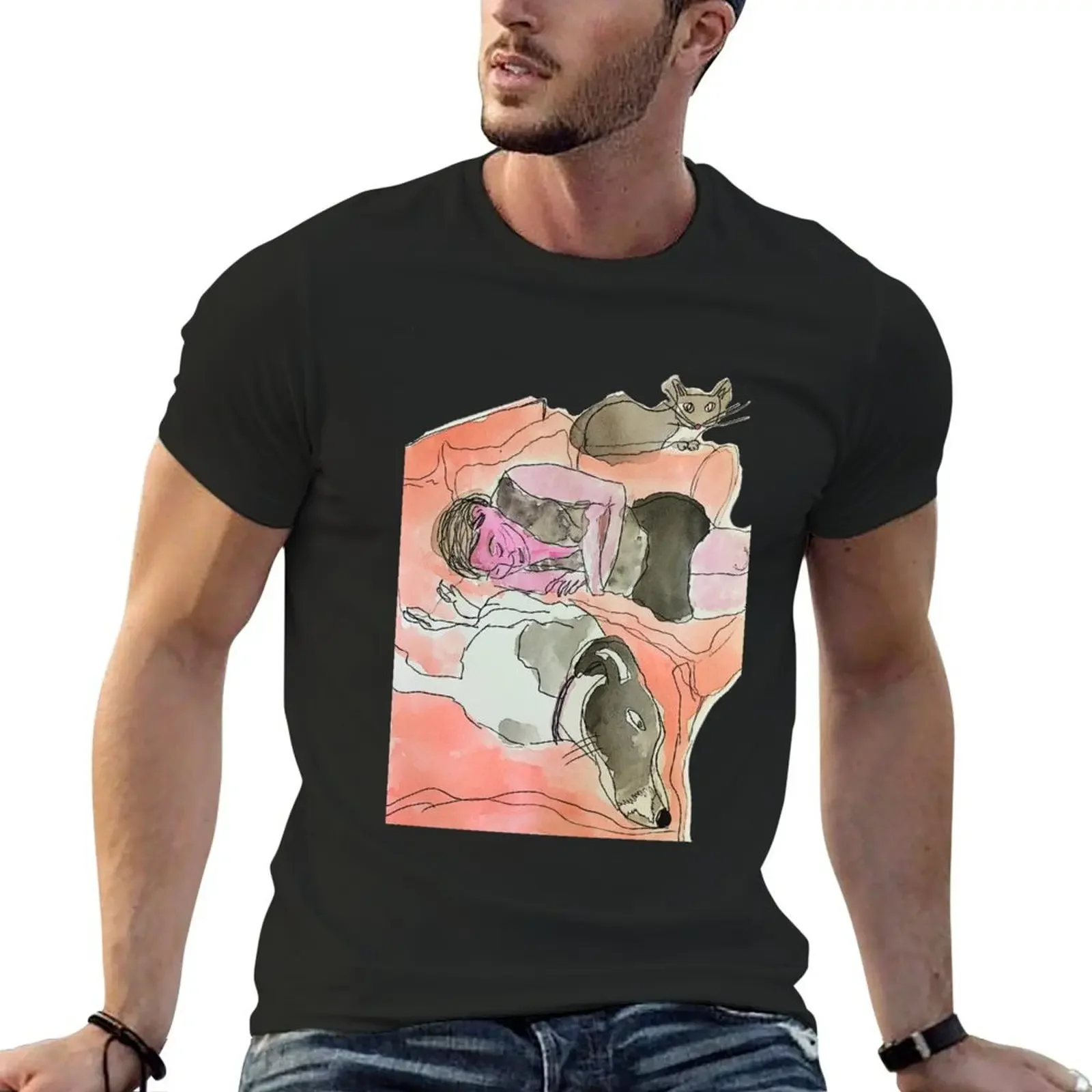 passed out with the pets T-Shirt quick drying street wear vintage clothes shirts graphic tee outfits for men