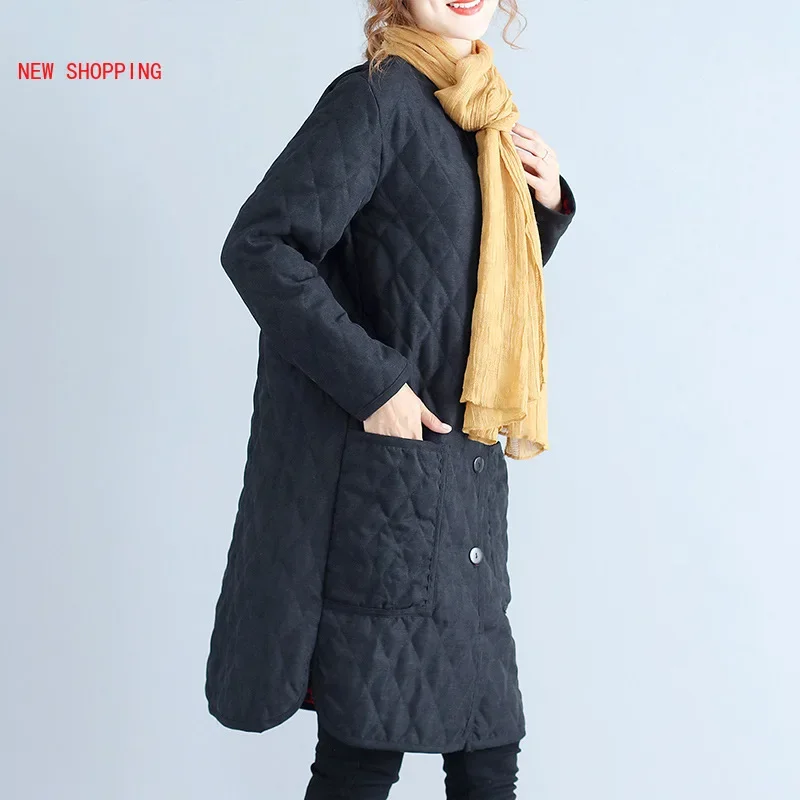 Women Black Long Parkas Female Thick Keep Warm Coat Casual Large Size Outerwear Elegant New Winter Women Cotton Padded Jacket