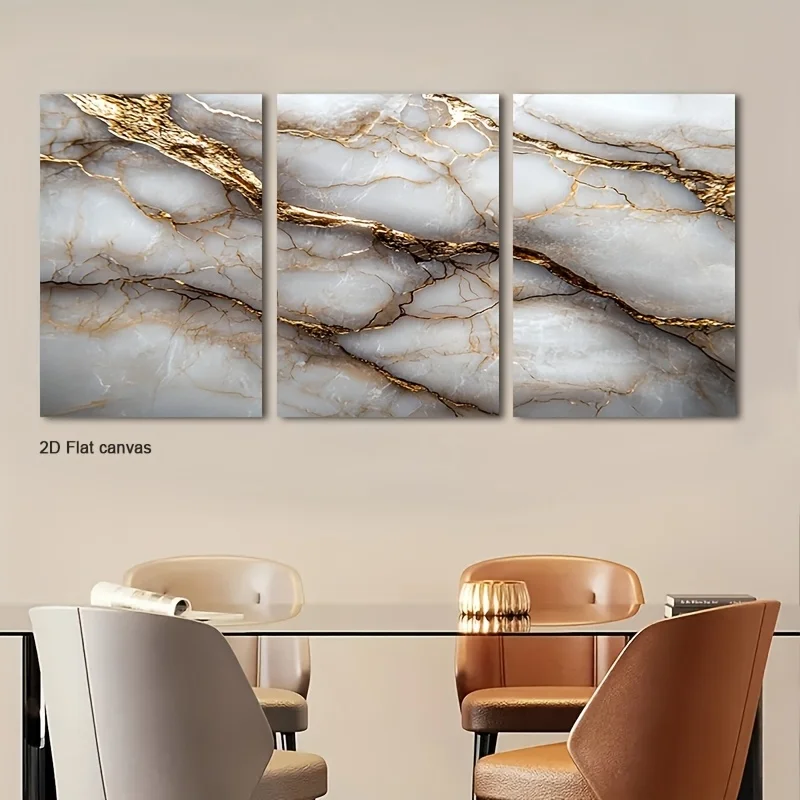 Frameless canvas 2D Flat, 2D Flat, 2D Flat Set Of Three 2D Flat Canvas Artworks Featuring White, Tan, And Golden Flakes,  And