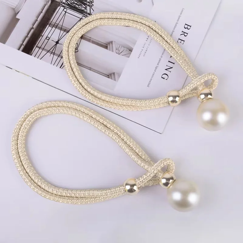 Curtain straps, light luxury high-end pearls, a pair of gauze curtain buckles, tie ties, decorative accessories, rope hooks 2pcs