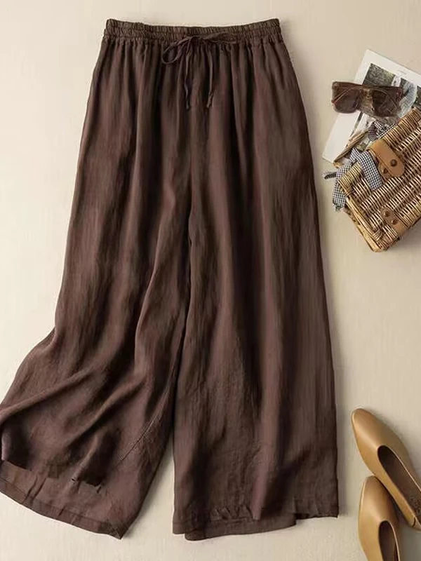 

Хлопковые и льняные широкие брюки с высокой талией, женские тонкие юбки с девятью очками, повседневные дышащие дра, весенне-осенние брюки