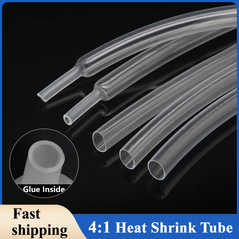 

1M~100M Clear 4:1 Heat Shrink Tube with Glue Diameter 4 6 8 10.5 12 16 20 24 40 52mm Adhesive Sleeve Wrap Heat-shrinkable Sheath